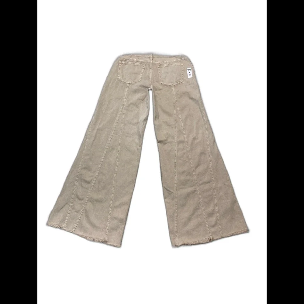 Flying Monkey Low Rise Wide Leg Flare Jeans Beige Tan Raw Hem Front Seam Size 29 - Picture 3 of 8